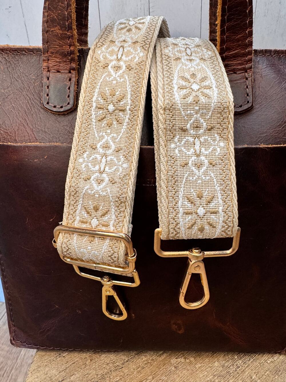 Neutral Fall Beige White Purse Strap Wide Crossbody Bag Strap Boho Purse Strap